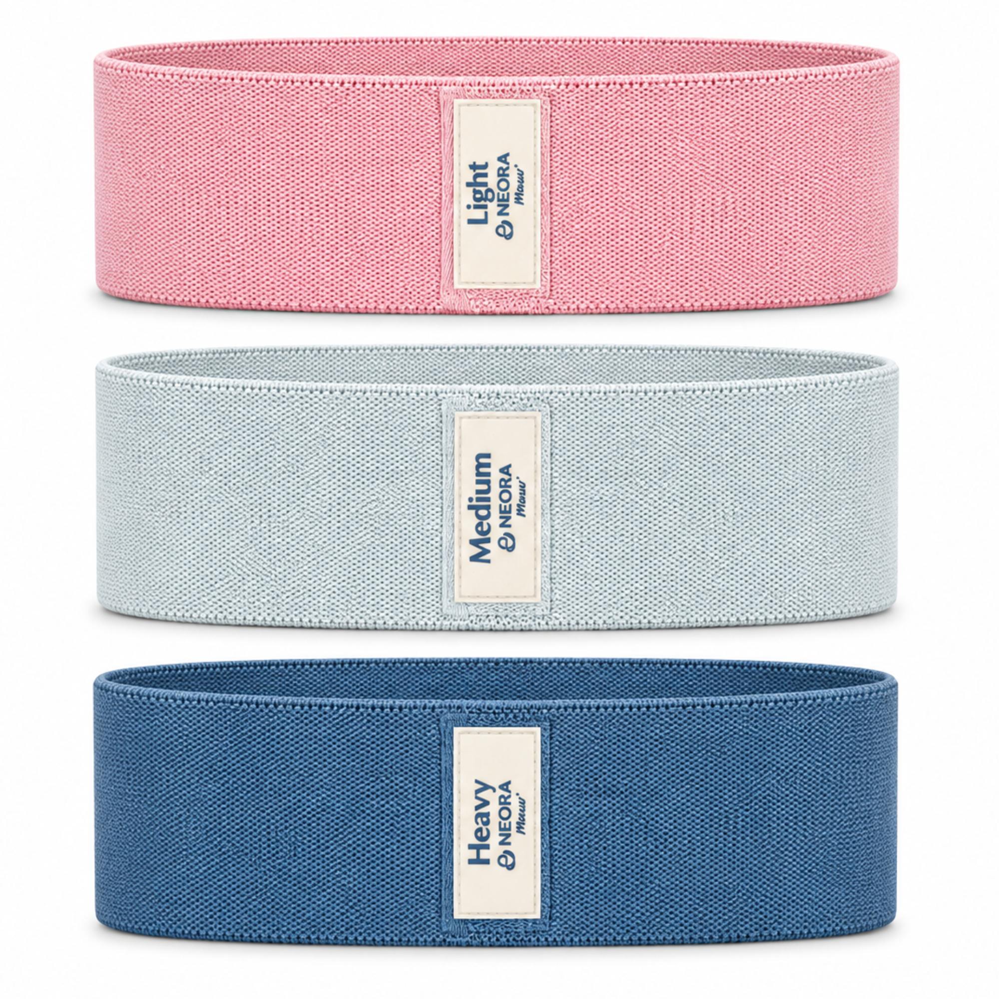 Set 3 bandes de resistance fitness large, rose, gris bleu et bleu petrole Neora Mouv