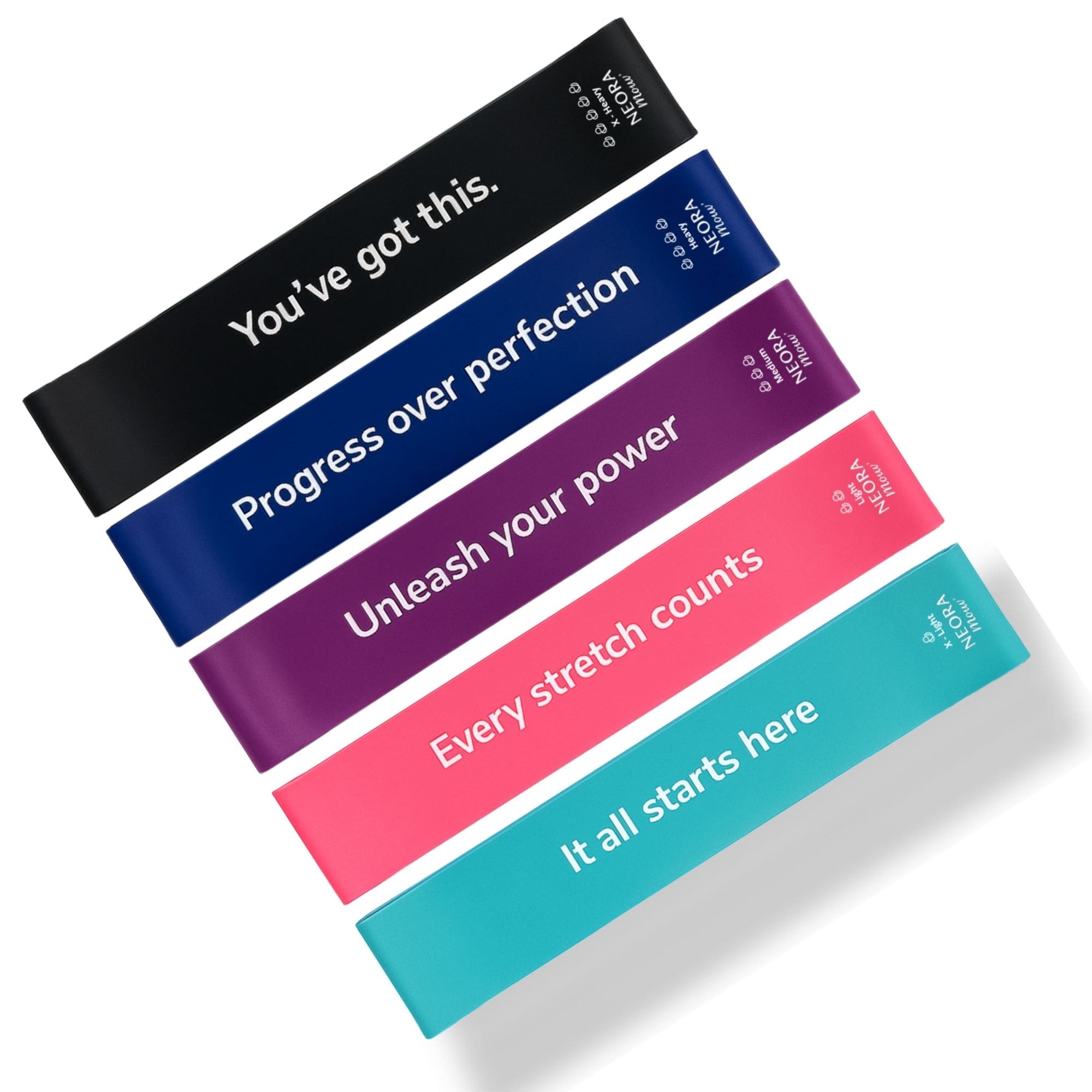 Set de 5 bandes de résistance en latex naturel phrases inspirantes Neora Mouv