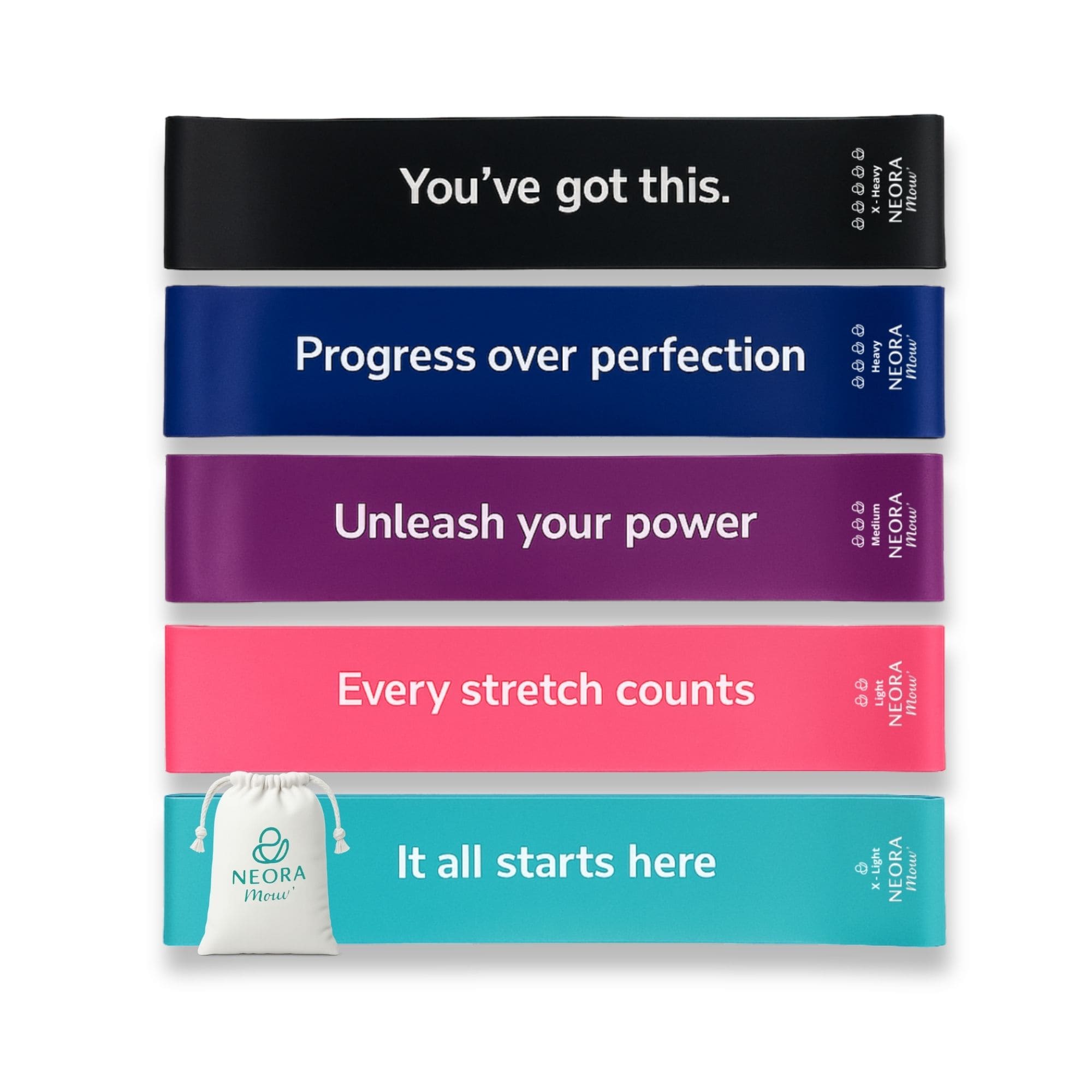 Set 5 bandes latex naturel phrases inspirantes Neora Mouv